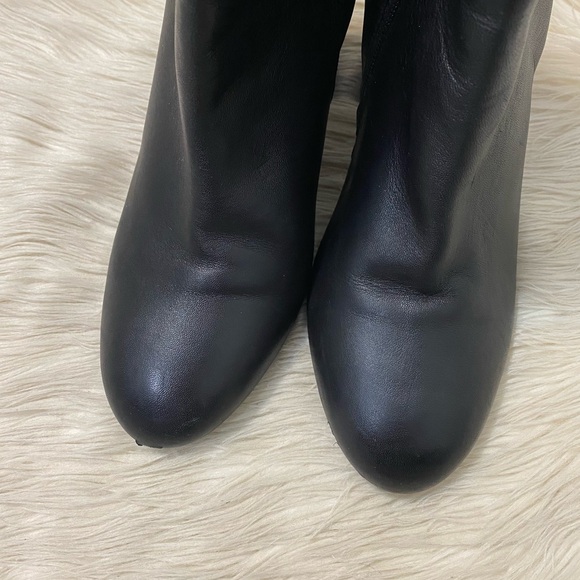 ASOS Design Black Leather Heeled Boots Almond Toe Minimalist Ankle Booties - Picture 3 of 11